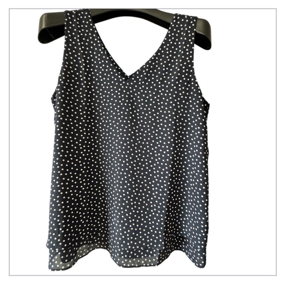 Ann Taylor Factory Navy and White Polka Dot Tank Top